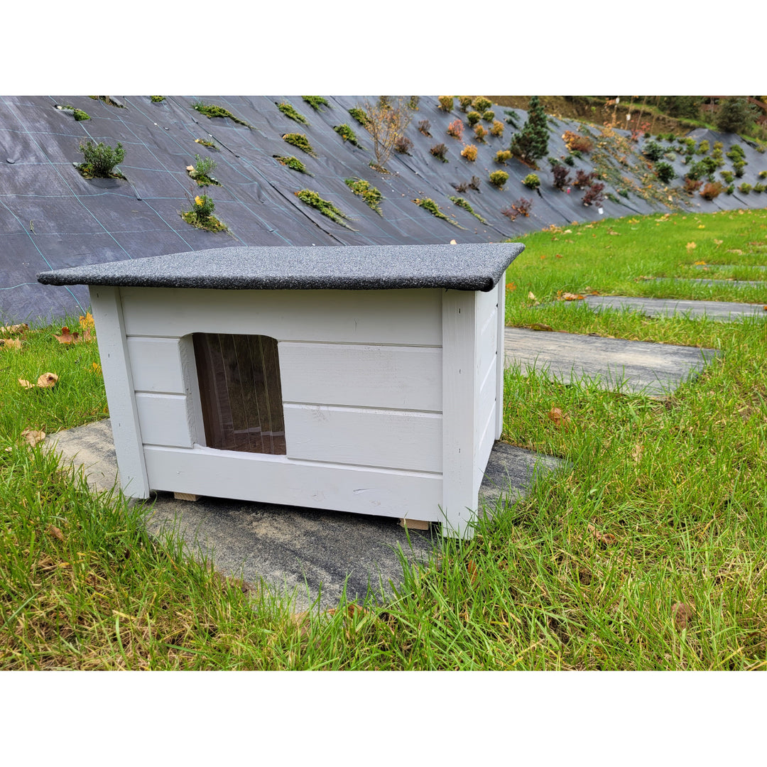 Casa isolada para cães e gatos Woodok, madeira de abeto, cinzento claro