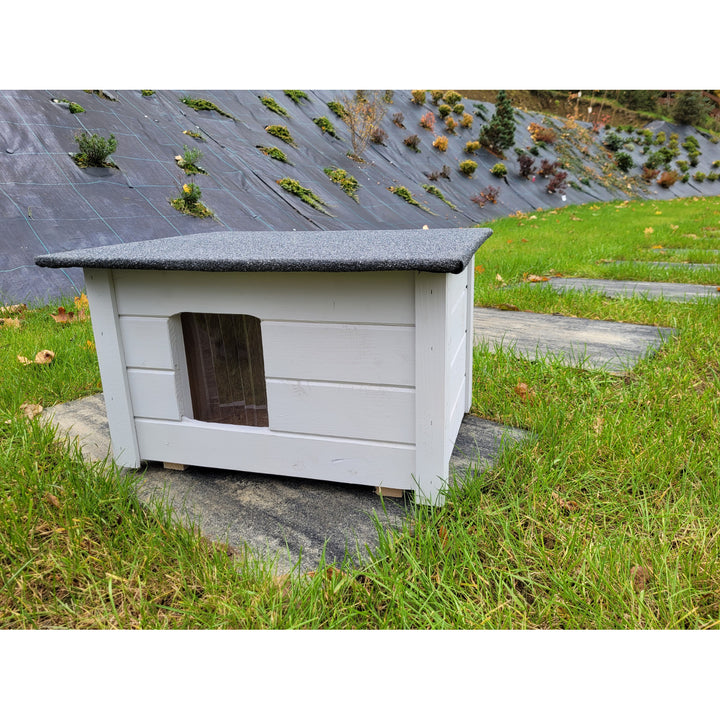 Casa isolada para cães e gatos Woodok, madeira de abeto, cinzento claro
