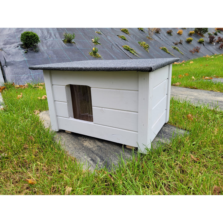 Casa isolada para cães e gatos Woodok, madeira de abeto, cinzento claro