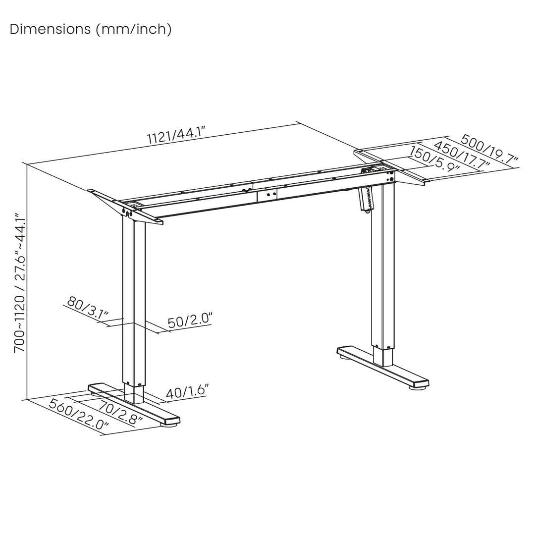 Ergo Office ER-400 B Escritorio eléctrico de altura regulable, altura máx. 1160 mm, máx. - 80 kg, sin tablero, negro