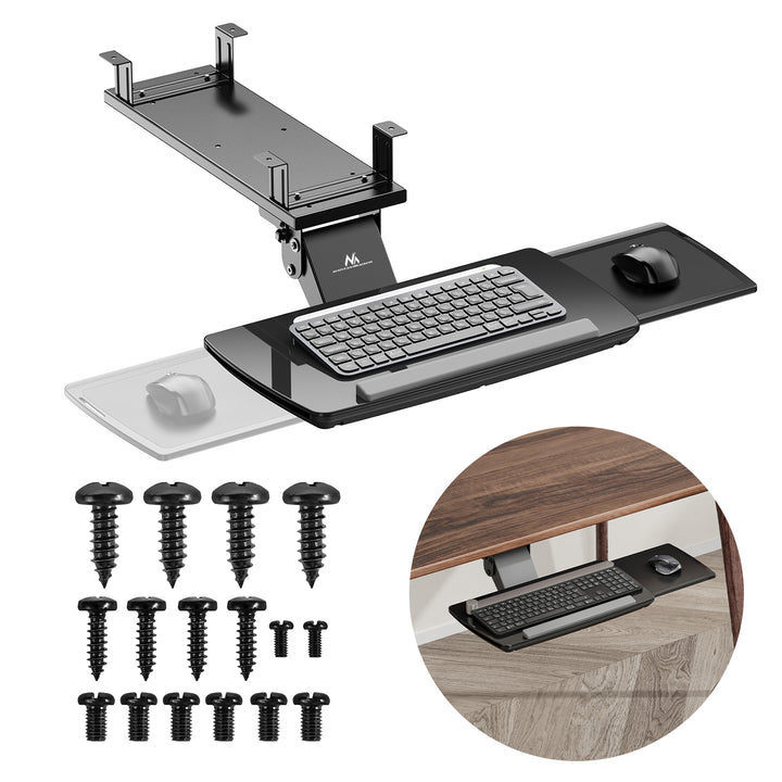 Maclean MC-156 B Soporte de teclado bajo escritorio, ajustable, máx. 5kg, negro