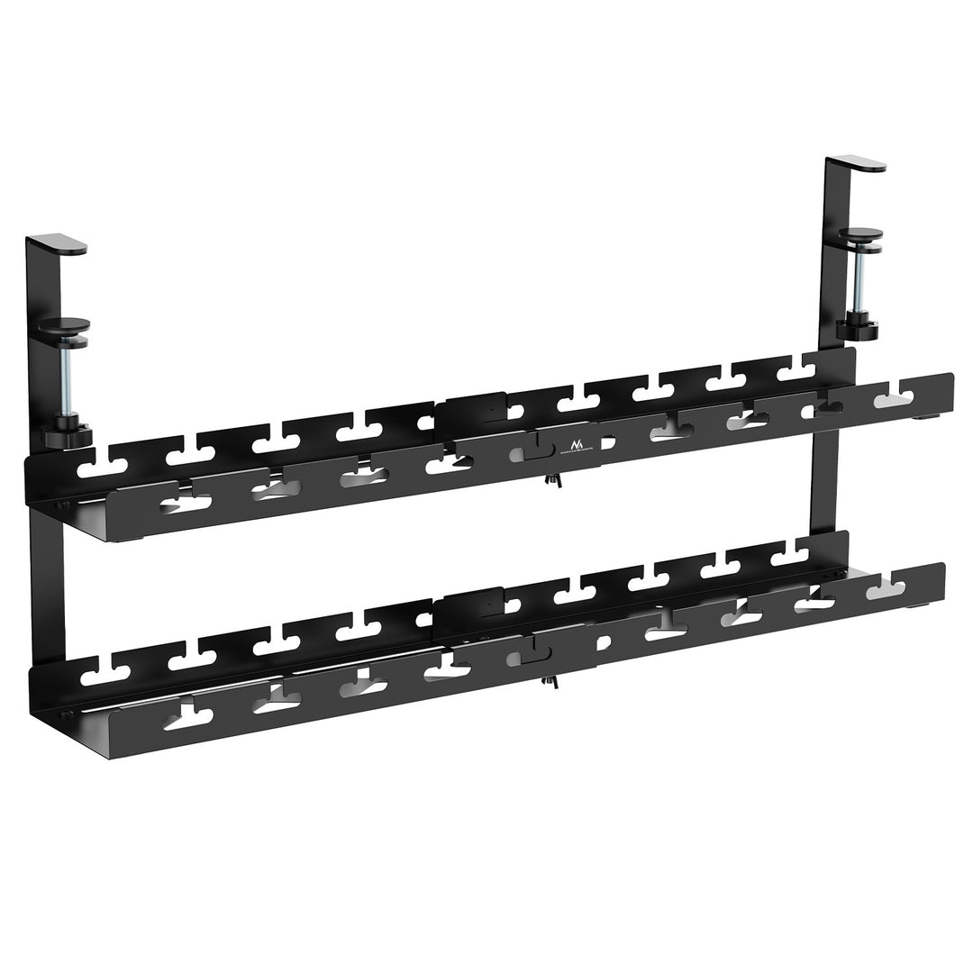 Maclean MC-102 B Organizador de cables para debajo de la mesa, carga máx. 5 kg, max. 728mm, 2 niveles, negro