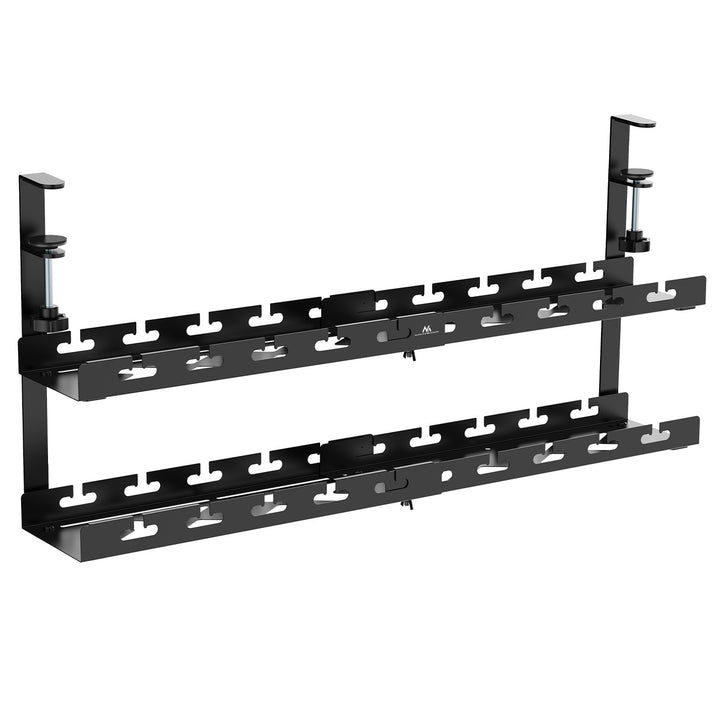 Maclean MC-102 B Organizador de cables para debajo de la mesa, carga máx. 5 kg, max. 728mm, 2 niveles, negro