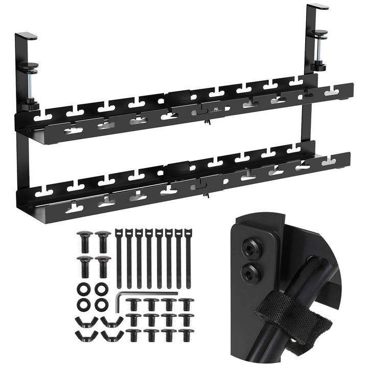 Maclean MC-102 B Organizador de cables para debajo de la mesa, carga máx. 5 kg, max. 728mm, 2 niveles, negro