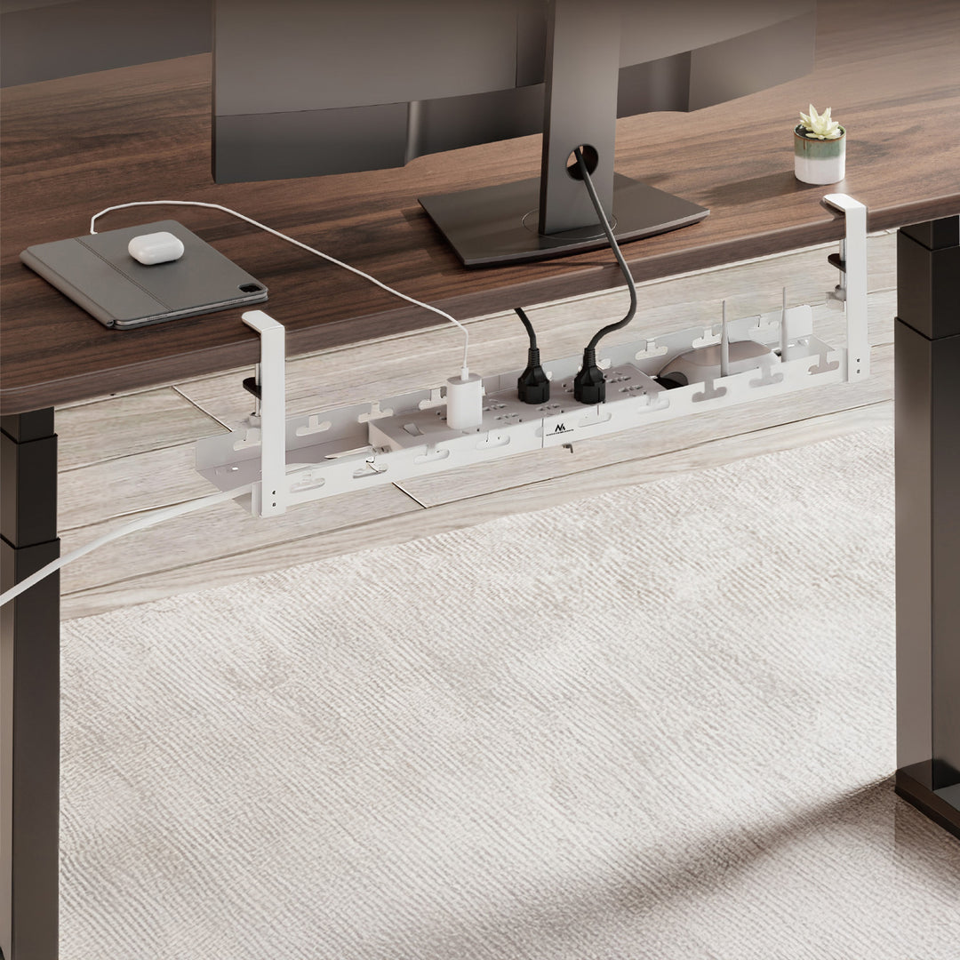Organizador de cabos Maclean para secretária, carga máxima de 5 kg, comprimento máximo de 728 mm, 2 camadas, branco, MC-102 W 728 mm, 2 camadas, branco, MC-102 W