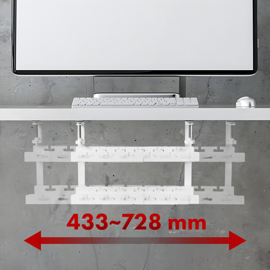 Maclean organizador de cables bajo escritorio, carga máx. 5kg, máx. 728mm, 2 niveles, blanco, MC-102 W 728mm, 2 niveles, blanco, MC-102 W