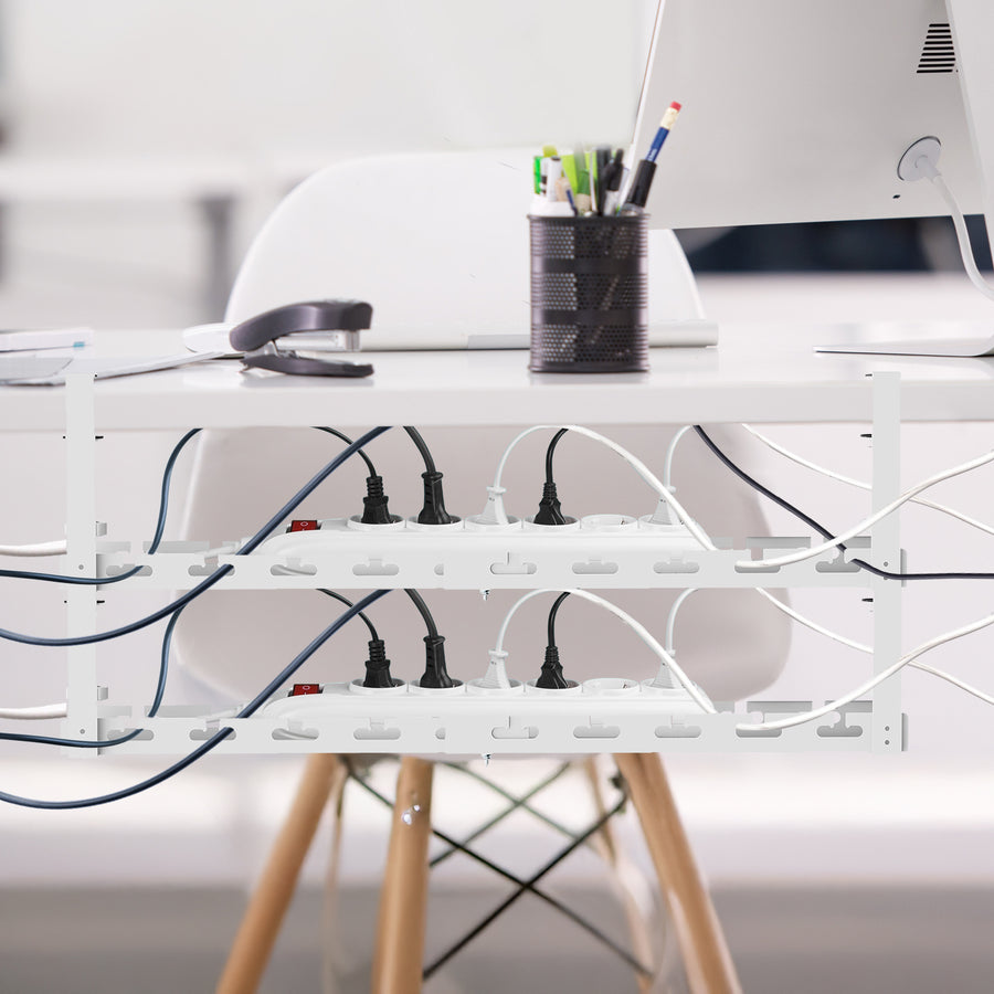 Maclean organizador de cables bajo escritorio, carga máx. 5kg, máx. 728mm, 2 niveles, blanco, MC-102 W 728mm, 2 niveles, blanco, MC-102 W