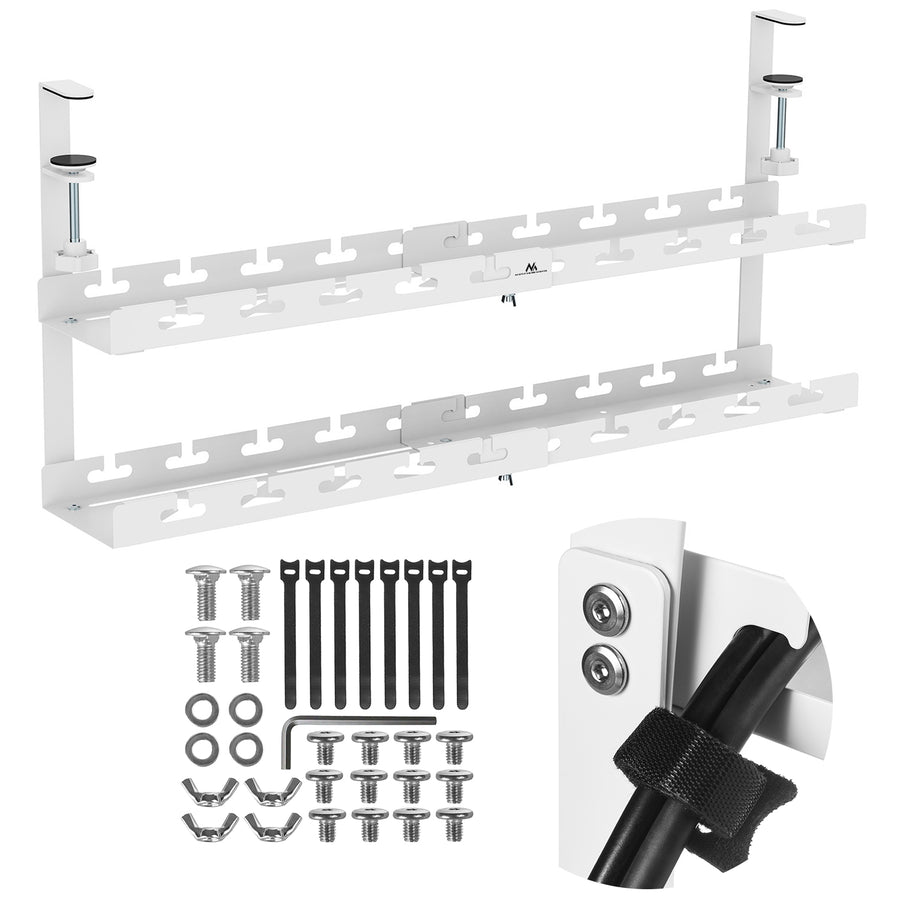 Maclean organizador de cables bajo escritorio, carga máx. 5kg, máx. 728mm, 2 niveles, blanco, MC-102 W 728mm, 2 niveles, blanco, MC-102 W