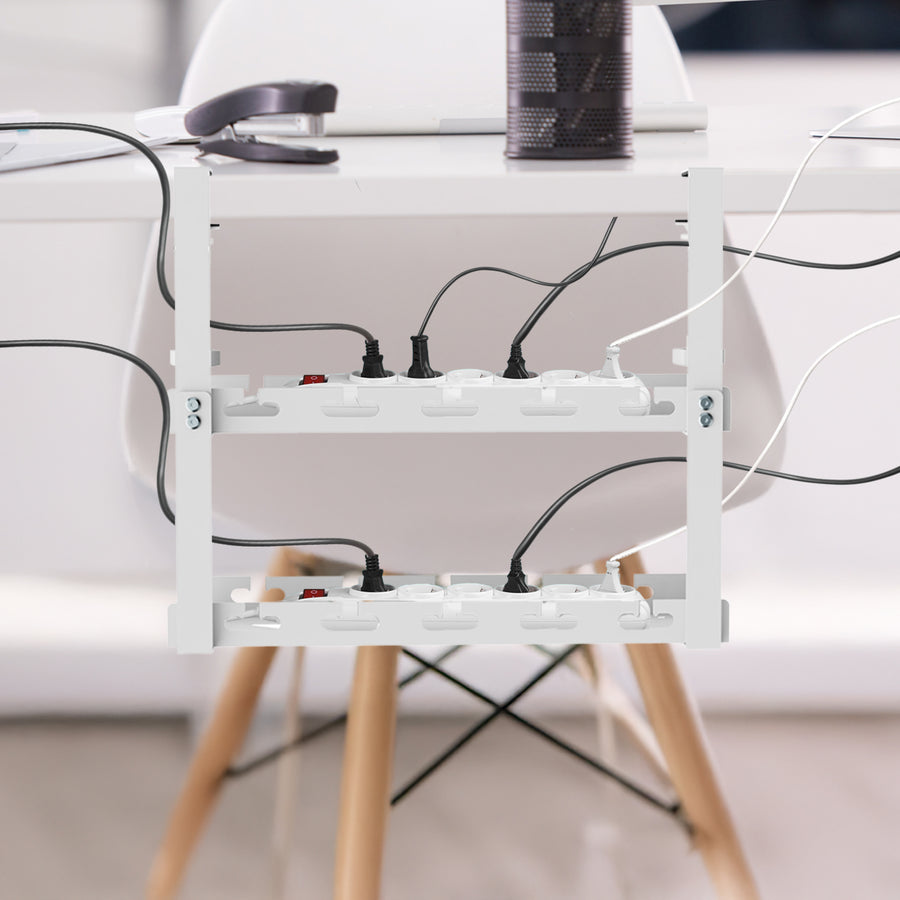 Maclean MC-104 W Organizador de cables bajo escritorio, carga máx. 5 kg, 2 niveles, blanco