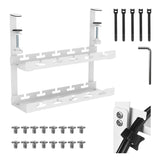 Maclean MC-104 W Organizador de cables bajo escritorio, carga máx. 5 kg, 2 niveles, blanco