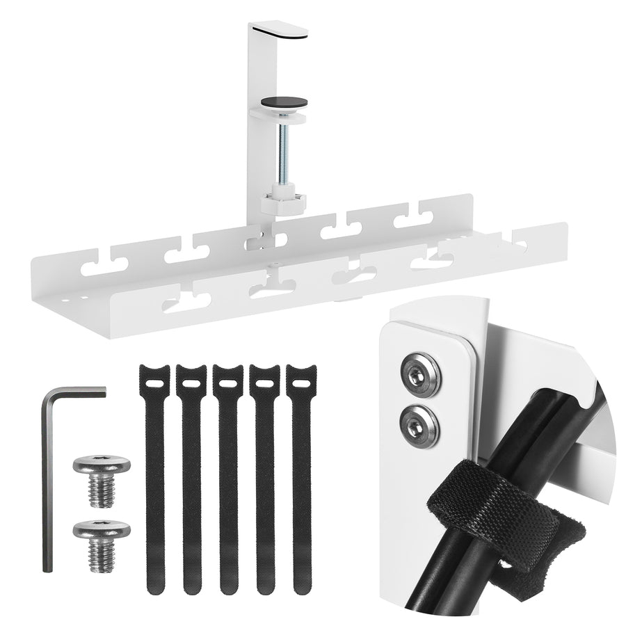 Maclean MC-105 W Organizador de cables bajo escritorio, carga máx. 5 kg, blanco