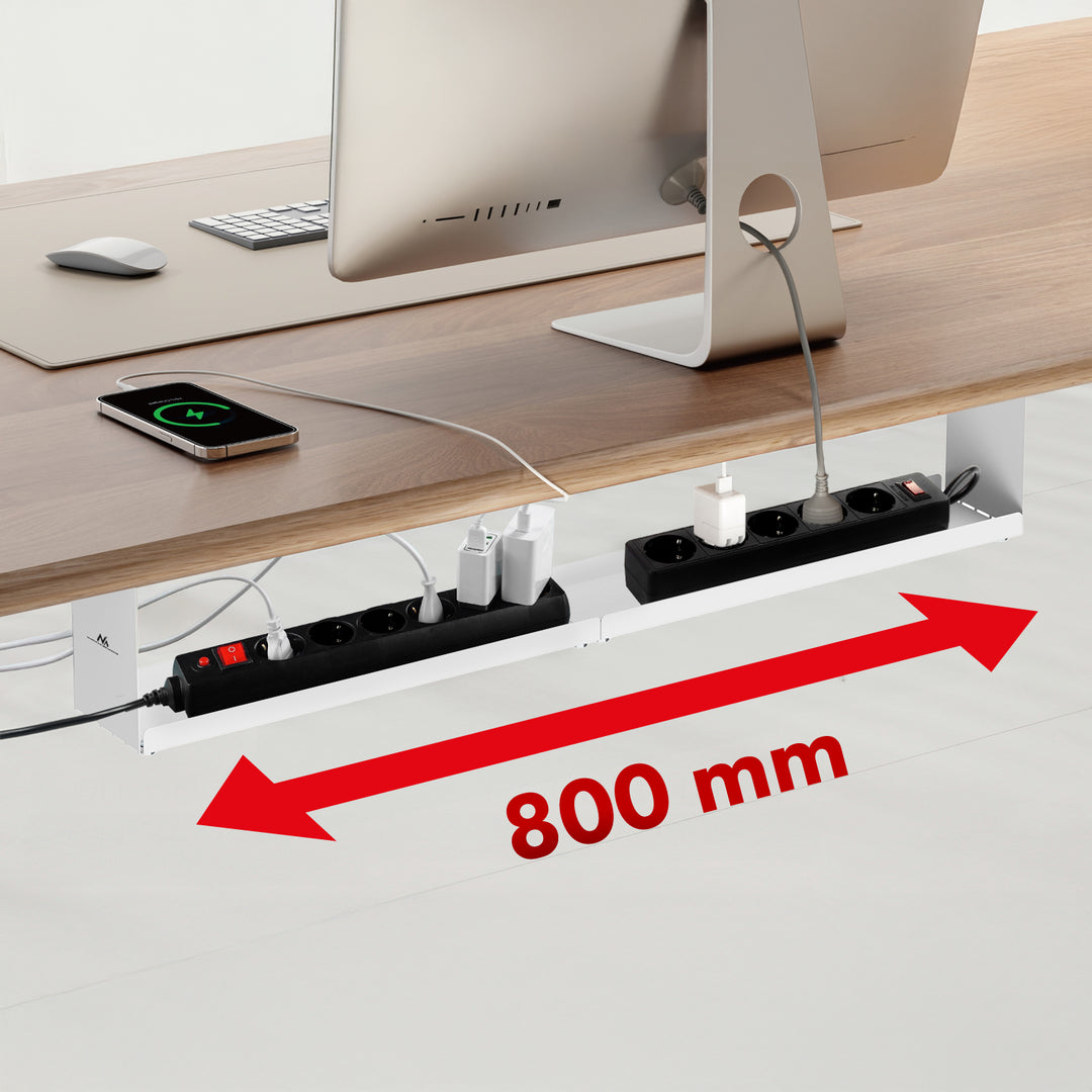 Maclean MC-107 W Organizador de cables compacto bajo escritorio, carga máx. 5 kg, blanco