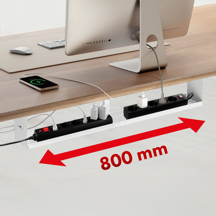 Maclean MC-107 W Organizador de cables compacto bajo escritorio, carga máx. 5 kg, blanco