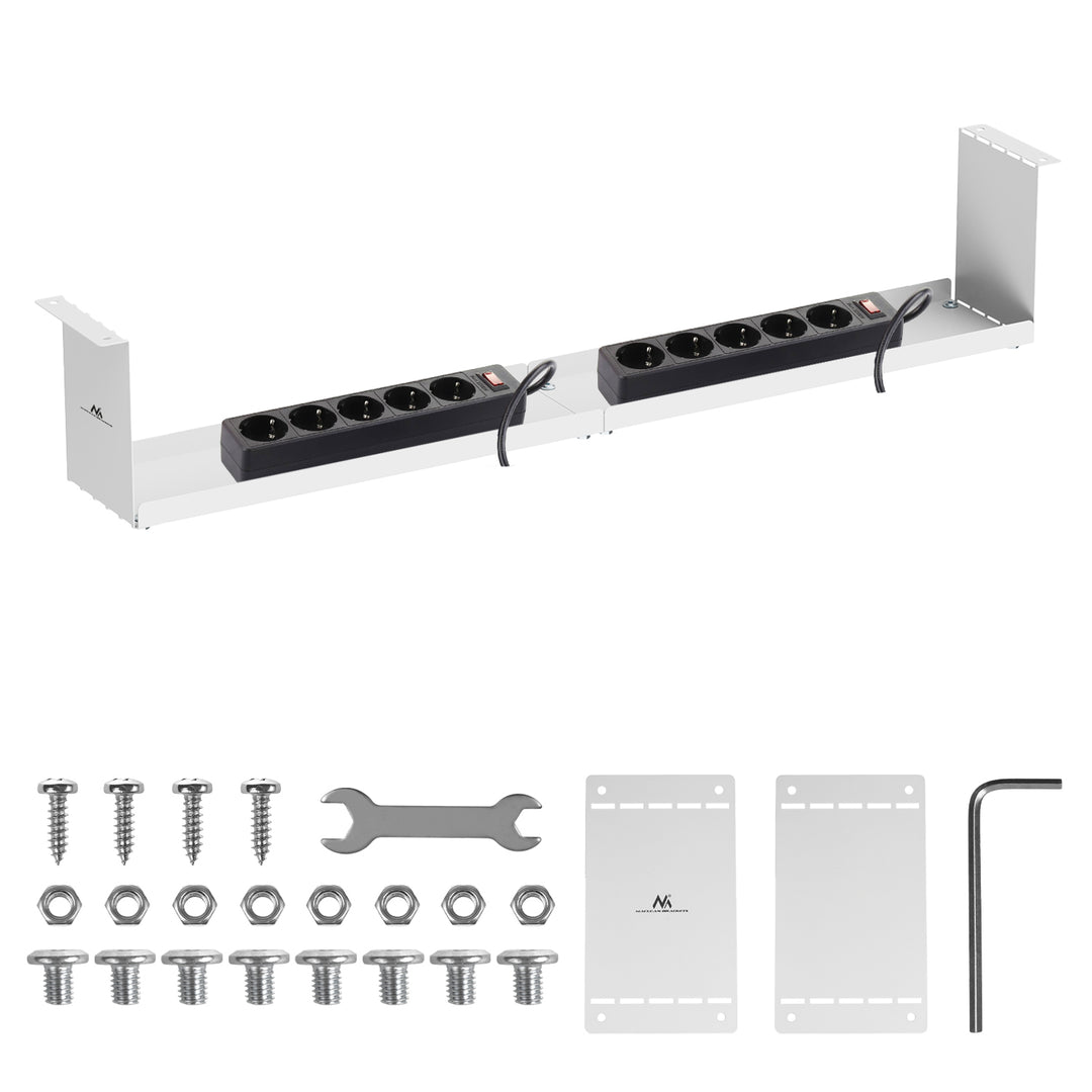 Maclean MC-107 W Organizador de cables compacto bajo escritorio, carga máx. 5 kg, blanco