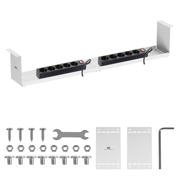 Maclean MC-107 W Organizador de cables compacto bajo escritorio, carga máx. 5 kg, blanco