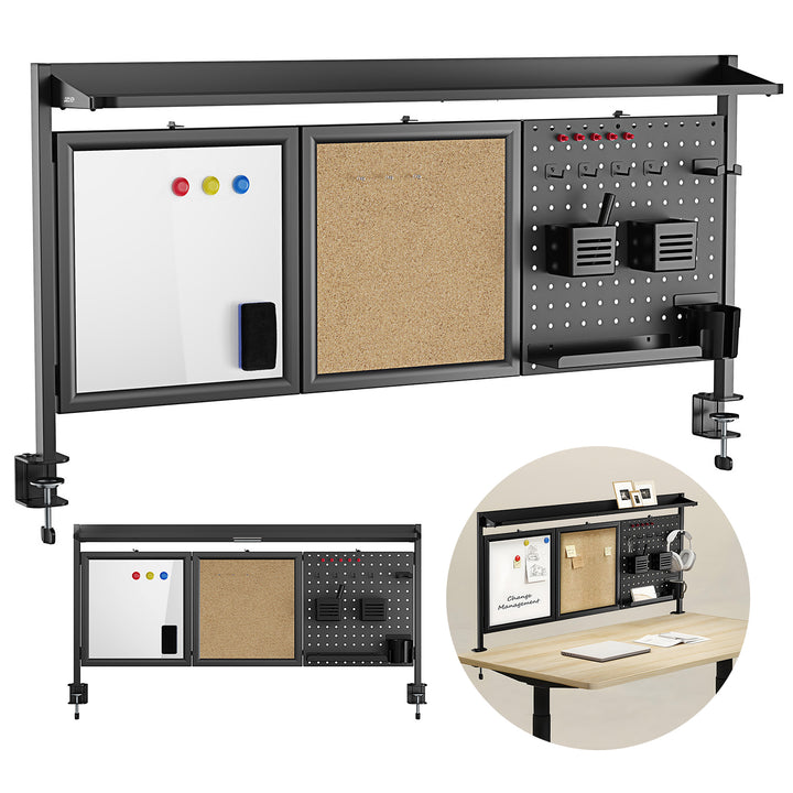 Organizador/Divisório de Mesa Ergo Office ER-300 B, Carga Máxima 10 kg, Branco e Cortiça, Largura 1250 mm, Preto