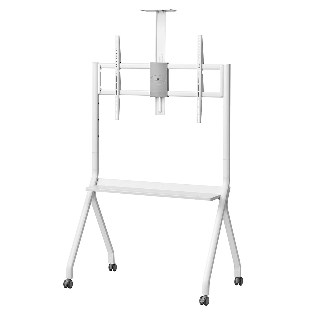 Maclean MC-114 W Soporte de TV / carro, estante de cámara, sobre ruedas, 55-100", carga máx. 120kg/10kg estante, máx. VESA 900x600, blanco