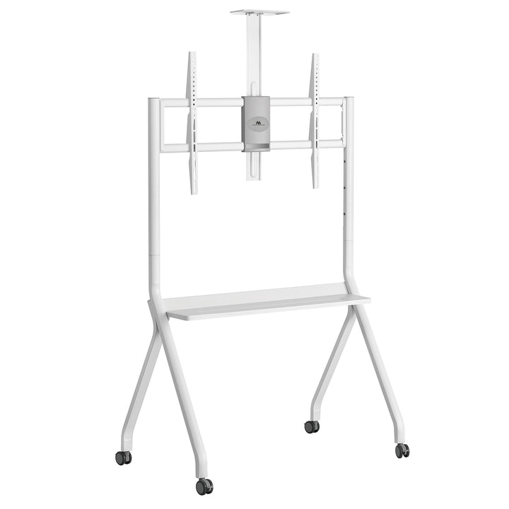 Maclean MC-114 W Soporte de TV / carro, estante de cámara, sobre ruedas, 55-100", carga máx. 120kg/10kg estante, máx. VESA 900x600, blanco