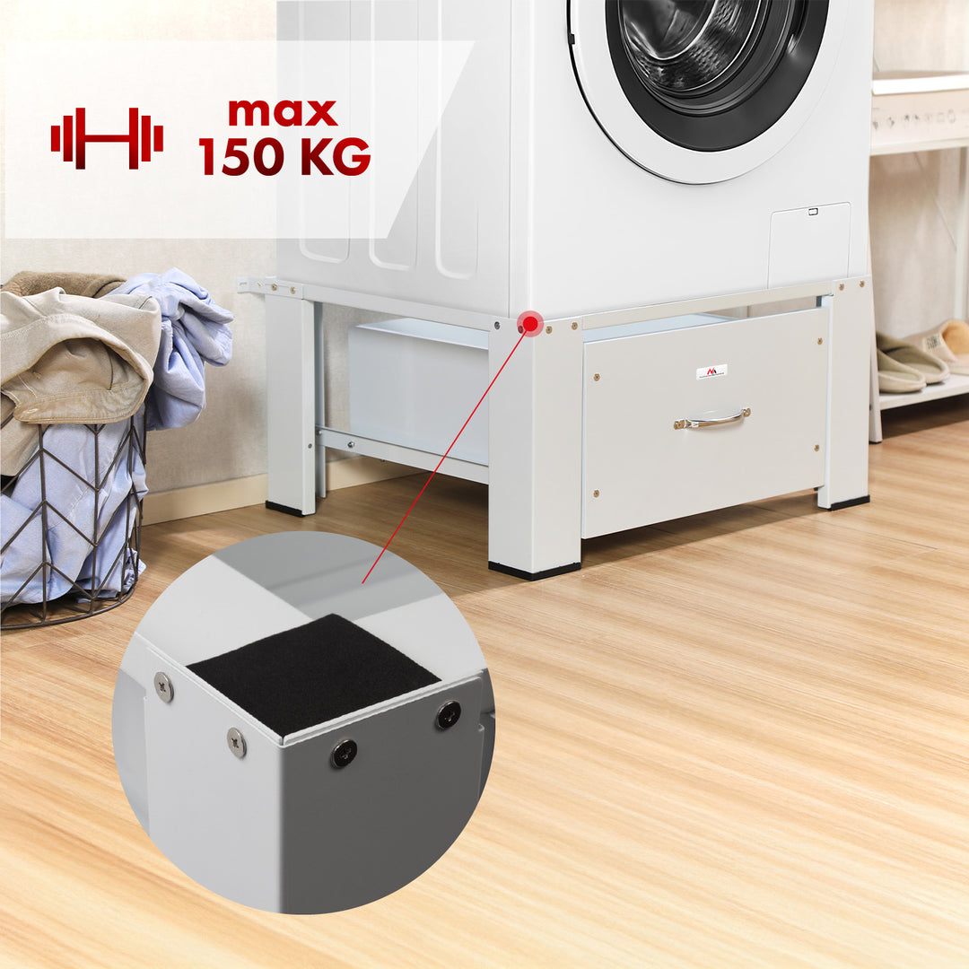 Base para máquina de lavar/secar roupa Maclean com gaveta, carga máxima de 150 kg, branca, MC-117 W