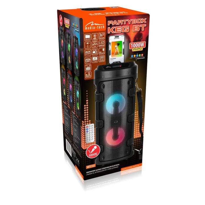 Coluna de som sem fios Media-Tech, Bluetooth, Karaoke, 1000 W, preta, MT3165