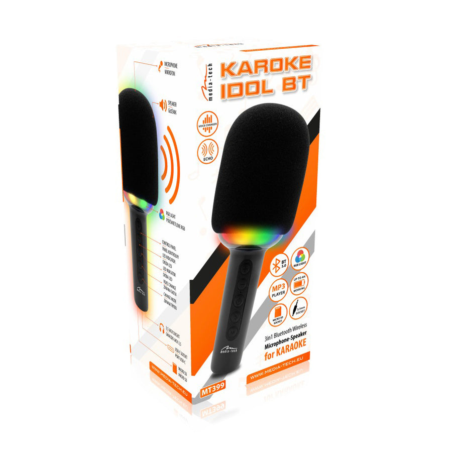 Microfone de karaoke Media-Tech MT399 com coluna Bluetooth KARAOKE IDOL BT