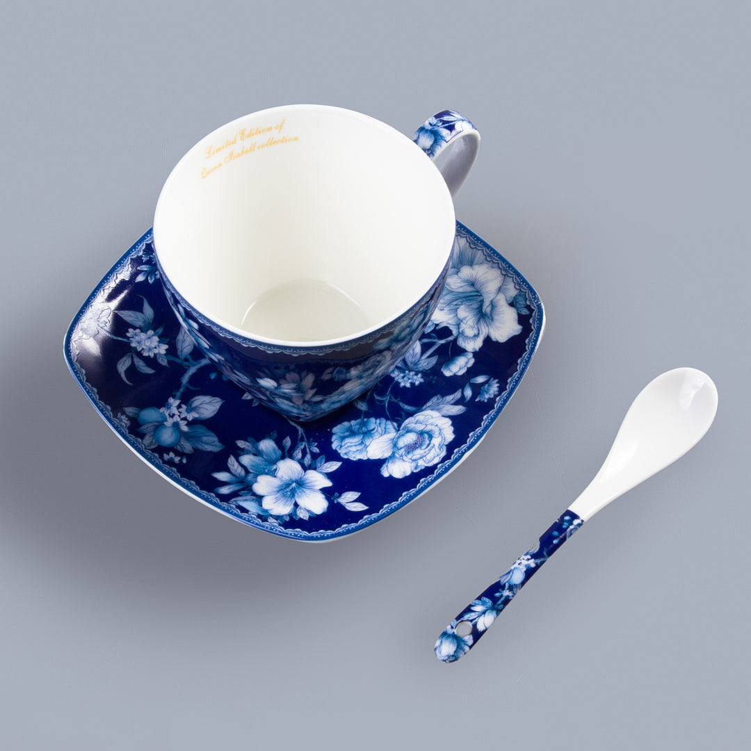 Conjunto de canecas de porcelana clássica e elegante Queen Isabell, chávenas com pires e colher de chá, capacidade: 250 ml