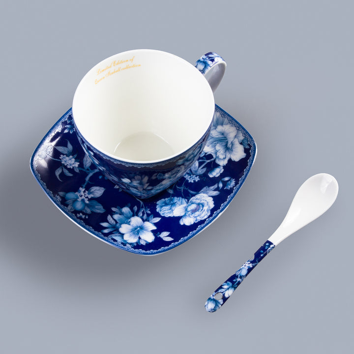 Conjunto de canecas de porcelana clássica e elegante Queen Isabell, chávenas com pires e colher de chá, capacidade: 250 ml