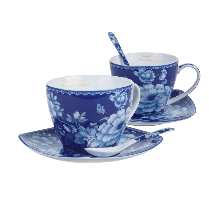 Conjunto de canecas de porcelana clássica e elegante Queen Isabell, chávenas com pires e colher de chá, capacidade: 250 ml