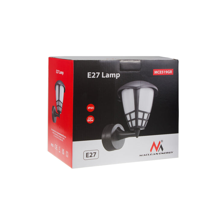 Aplique 1xE27 Maclean, carga máx. 60W, IP65, gris, MCE519 GR + bombilla filamento LED E27, 8W 230V Maclean Energy MCE268 WW blanco cálido 3000K 1055lm retro decorativa edison