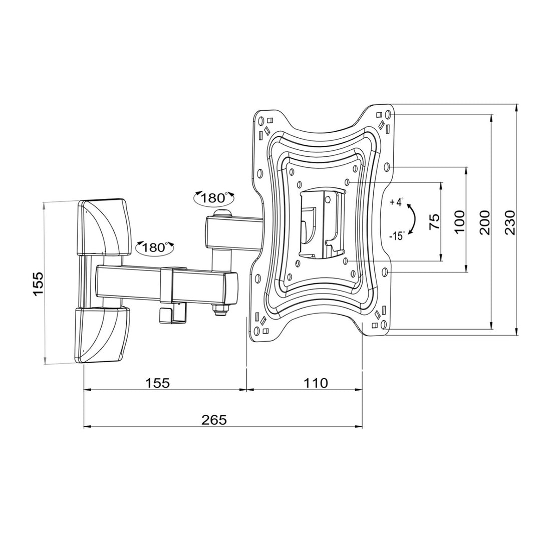 Suporte TV ART, 10-42'', 15 kg, preto, VESA 200x200, AR-83