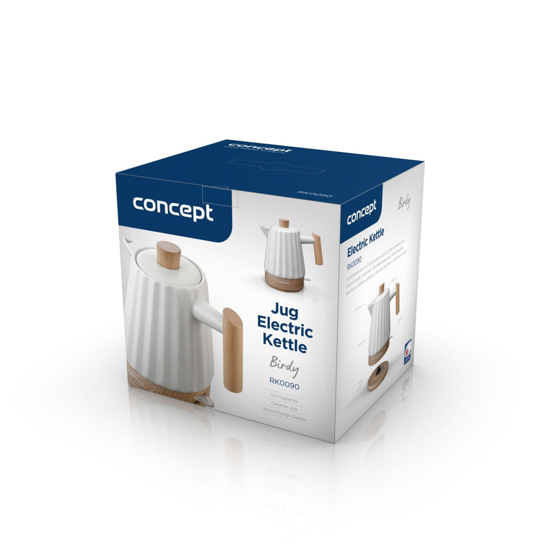 Chaleira elétrica Concept RK0090, chaleira em cerâmica, 1500 W, 1,5 L, branca