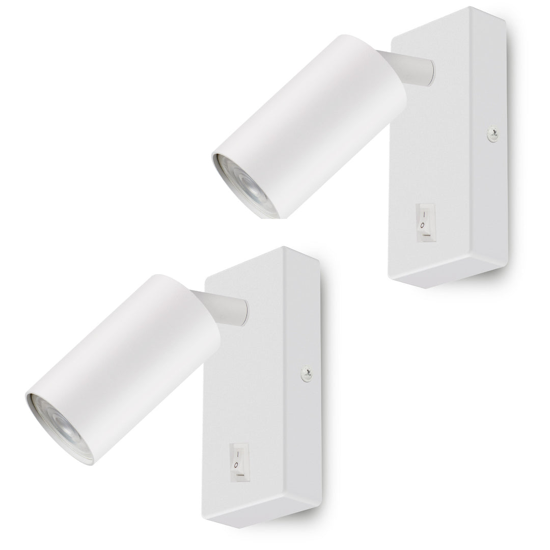 Candeeiro de parede Maclean, spot, redondo, GU10, com interruptor 55x90mm, branco, MCE369 W 2 peças + Lâmpada LED Maclean Energy MCE437 WW GU10 7W branco quente 3000K, 220-240V~, 50/60Hz, 2 peças