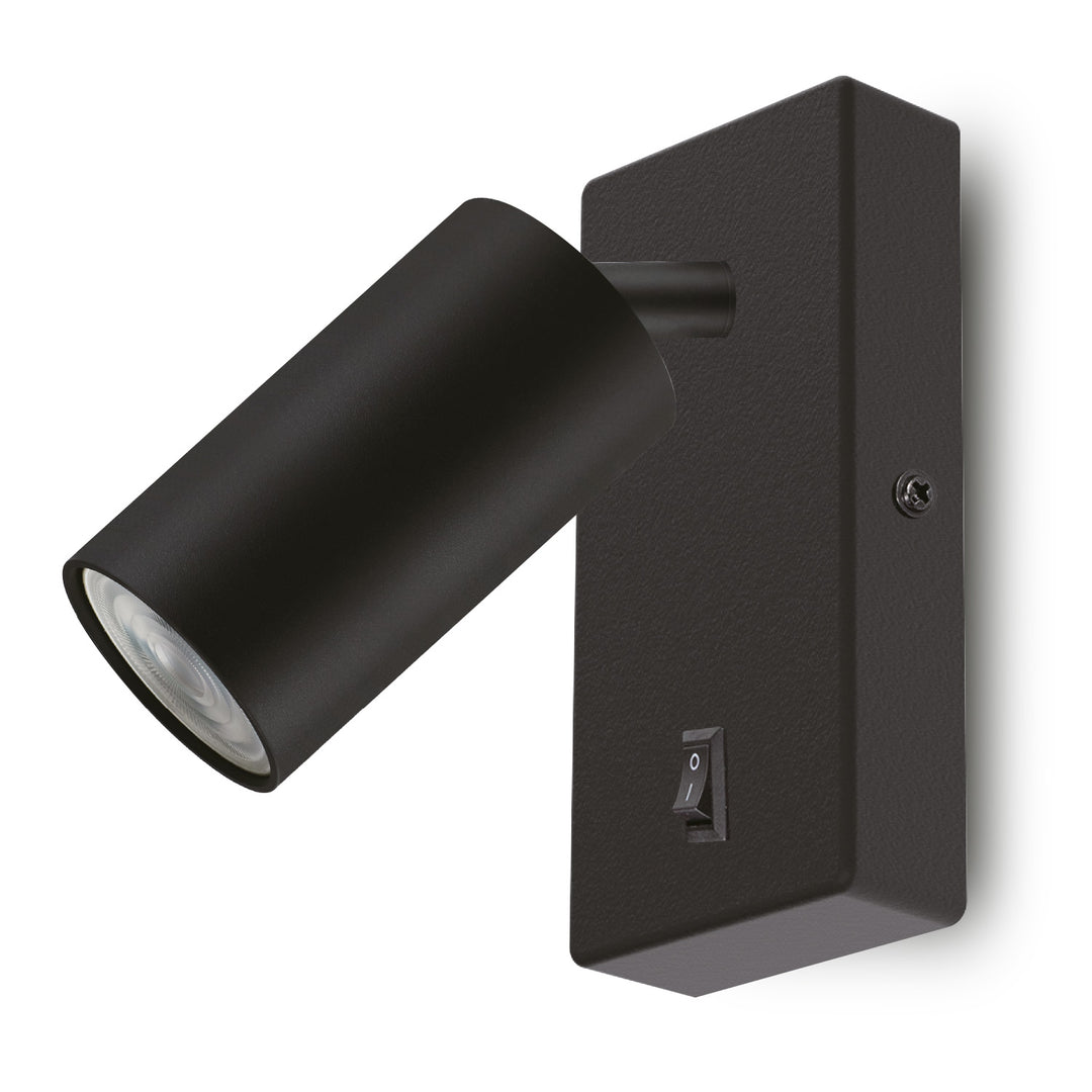 Maclean Aplique de parede / Spot, redondo, GU10, com interruptor 55x90mm, preto, lâmpada MCE369 B+LED GU10 7W Maclean Energy MCE437 NW branco neutro 4000K, 220-240V~, 50/60Hz, 490 lúmens