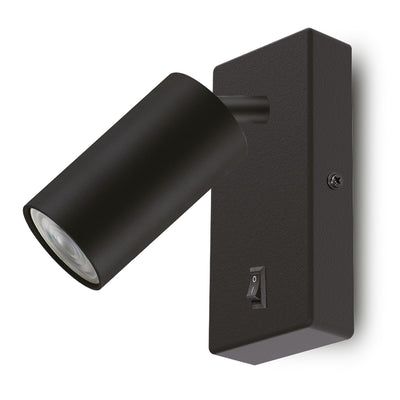 Maclean Aplique / luz de pared, spot, redondo, GU10, con interruptor 55x90mm, negro, MCE369 B+LED bombilla GU10 7W Maclean Energy MCE437 NW blanco neutro 4000K, 220-240V~, 50/60Hz, 490 lúmenes