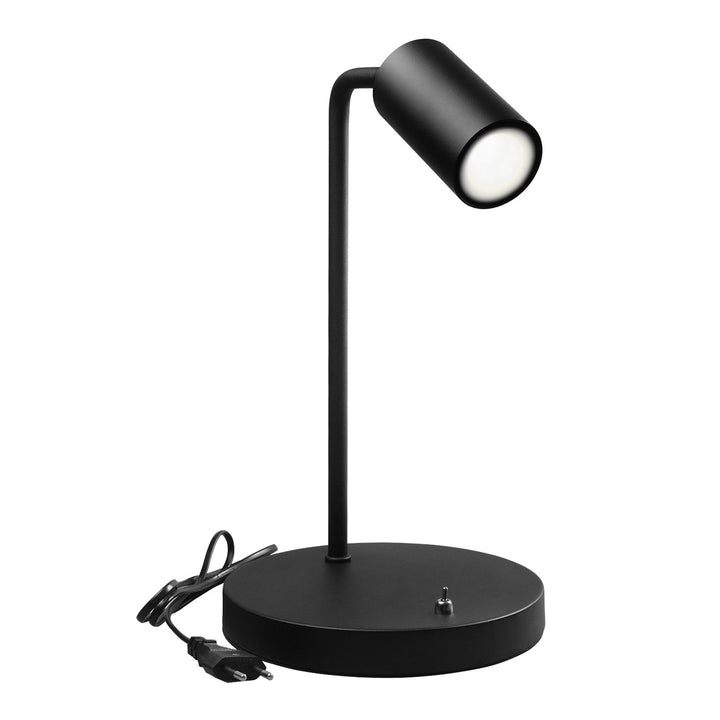 Candeeiro de mesa Maclean MCE370 B GU10, spot, redondo, GU10, com interruptor 55x90mm, preto + lâmpada LED GU10 7W Maclean Energy MCE437 WW branco quente 3000K, 220-240V~, 50/60Hz, 490lm
