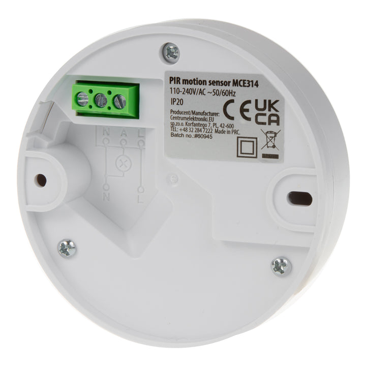Detetor de movimento PIR Maclean MCE314 W, alcance de 6 m, montado no teto, carga máx. 1200 W, IP20, 4 peças