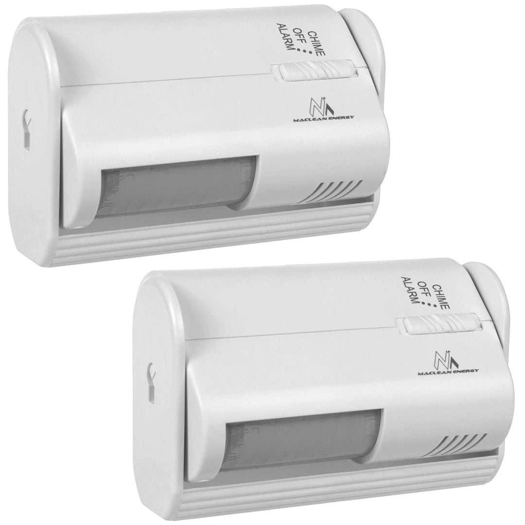 Maclean MCE311 W Dispositivo inalámbrico de señalización de entrada, Sensor PIR, Alcance 8 m, Alimentado por una pila de 9 V CC, Volumen superior a 70 dB, 2 unidades