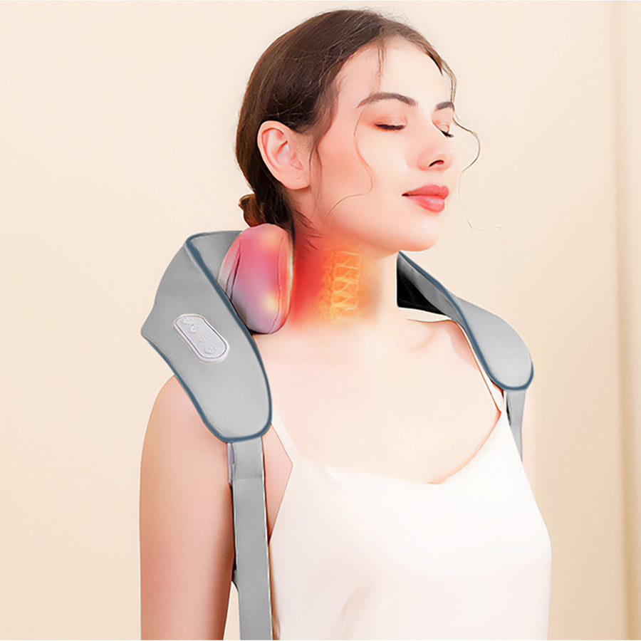 Media-Tech Masajeador de hombros y cuello. Shiatsu, manos de imitación 5D, 6 cabezales de masaje, 3 modos, 3 velocidades, inalámbrico, puerto de carga USB-C