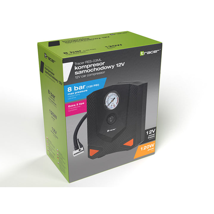 Tracer Compresor para Coche, Moto, Bicicleta, Balón, 120W, 8 bar, RES-03ML