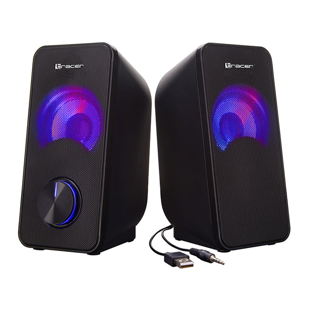 Colunas Tracer RGB com retroiluminação, 6 W RMS, fonte de alimentação USB, loop