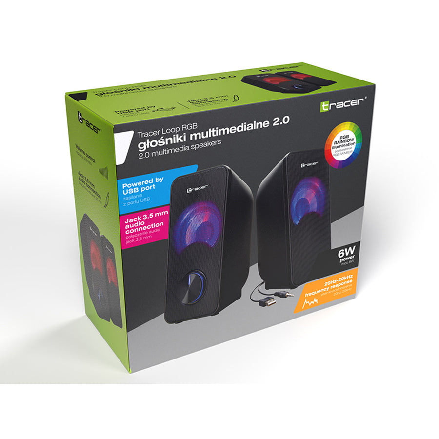 Tracer Altavoces retroiluminación RGB, 6 W RMS, fuente de alimentación USB, Loop