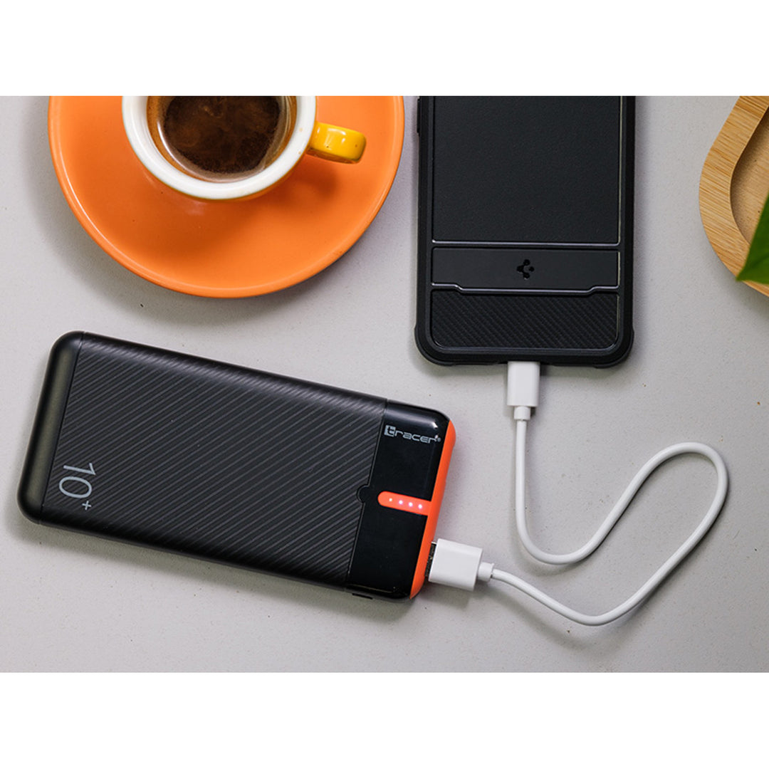 Tracer Powerbank, 10000 mAh, negro y naranja, USB C, 2A, EnerGo
