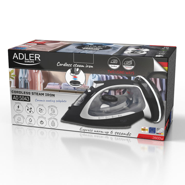 Adler AD 5043 Plancha de vapor sin cable, Plancha de cerámica, 2800 W