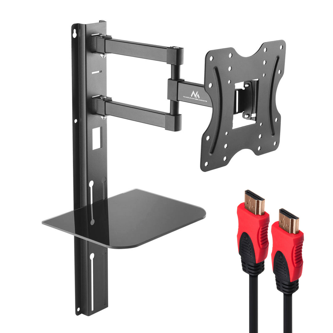 Maclean Soporte TV con estante DVD, VESA 200x200 , 23"-42", 30kg, MC-771+HDMI 2.0 4K 3D UHD 1.8m CABLE 48 bit