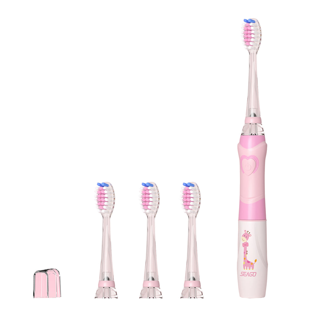 Escova de dentes sónica para criança SEAGO, rosa, 3 pontas, SG-977 rosa + Escova de dentes sónica para criança SEAGO, verde, 3 pontas, SG-977 verde