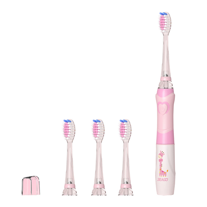 Escova de dentes sónica para criança SEAGO, rosa, 3 pontas, SG-977 rosa + Escova de dentes sónica para criança SEAGO, verde, 3 pontas, SG-977 verde