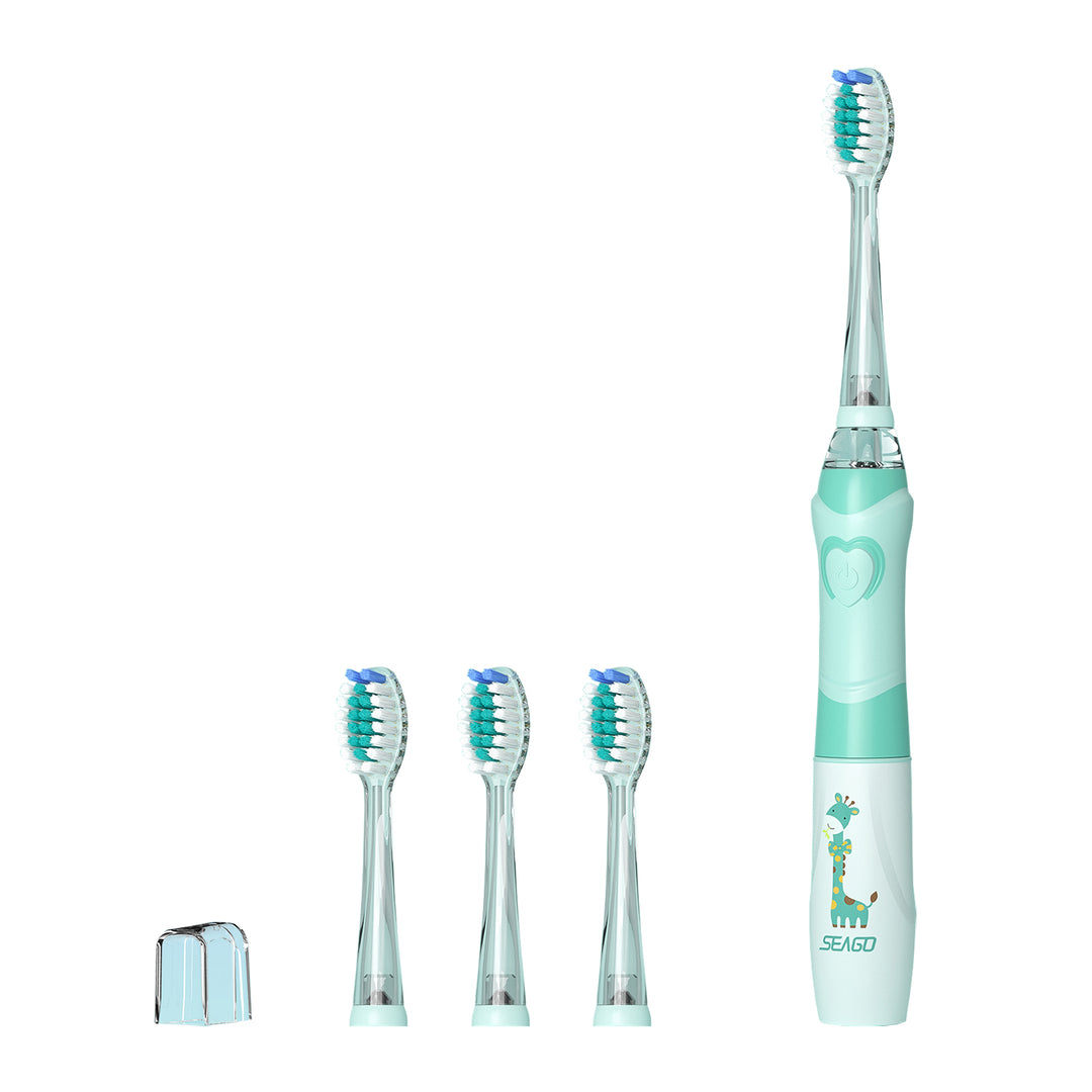 Escova de dentes sónica para criança SEAGO, rosa, 3 pontas, SG-977 rosa + Escova de dentes sónica para criança SEAGO, verde, 3 pontas, SG-977 verde
