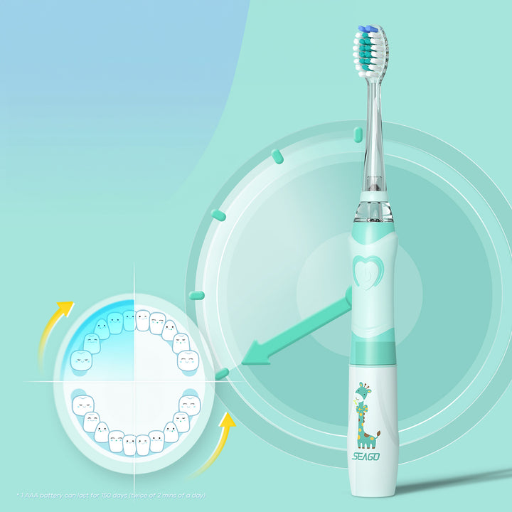 Escova de dentes sónica para criança SEAGO, rosa, 3 pontas, SG-977 rosa + Escova de dentes sónica para criança SEAGO, verde, 3 pontas, SG-977 verde