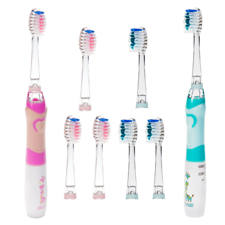 Escova de dentes sónica para criança SEAGO, rosa, 3 pontas, SG-977 rosa + Escova de dentes sónica para criança SEAGO, verde, 3 pontas, SG-977 verde