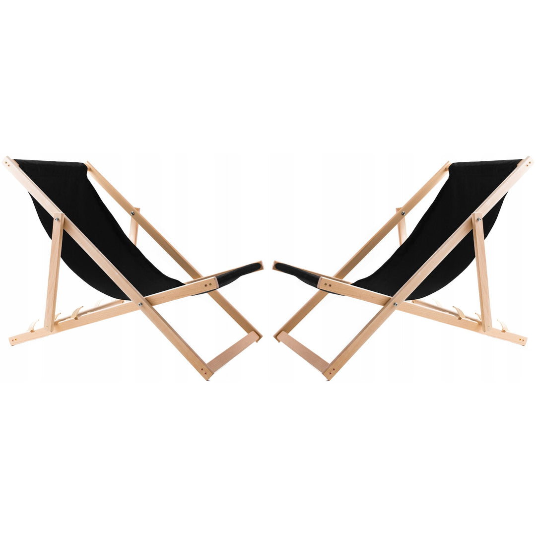 Woodok Conjunto de 2 tumbonas de playa, Color negro | Incluida mesa de centro de madera